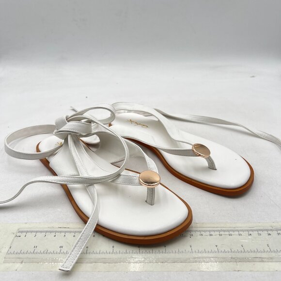 XYD White Open Toe Metal Gold Hardware Flip Flops Ankle Wrap Lace-up Flat Sandal - Picture 4 of 8